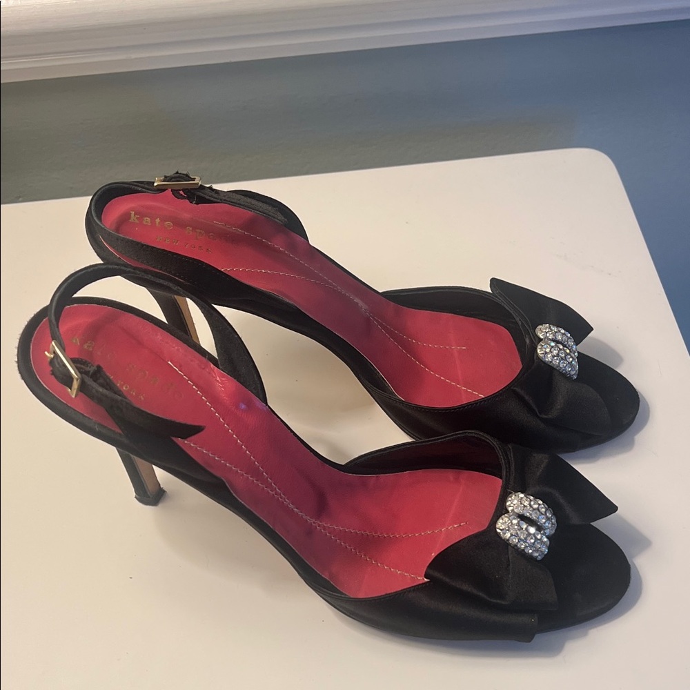 Kate Spade Black Heels with Crystal Bow